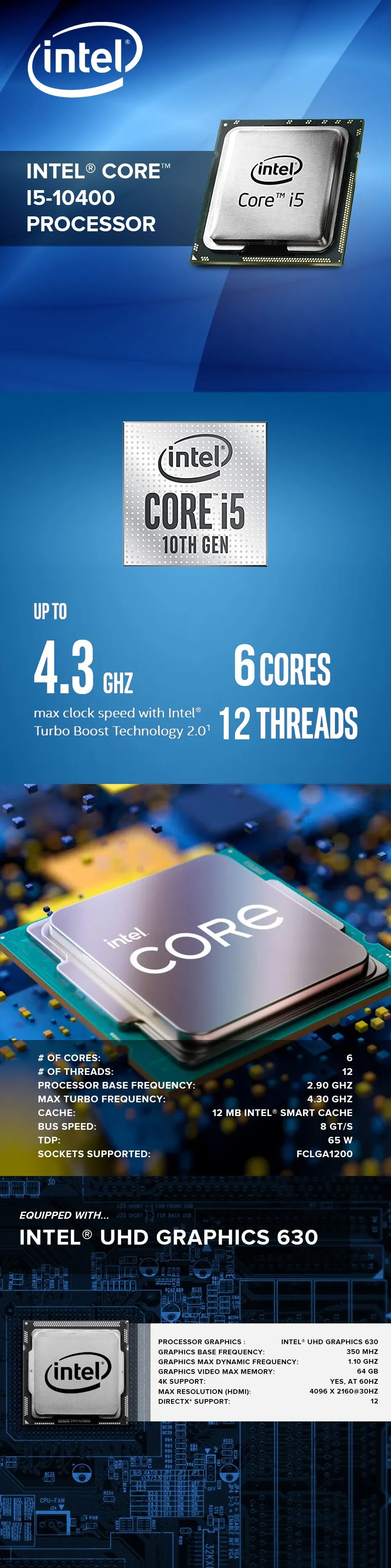 10th Generation Intel Core I5-10400 1200 2.9GHz CPU - No Box