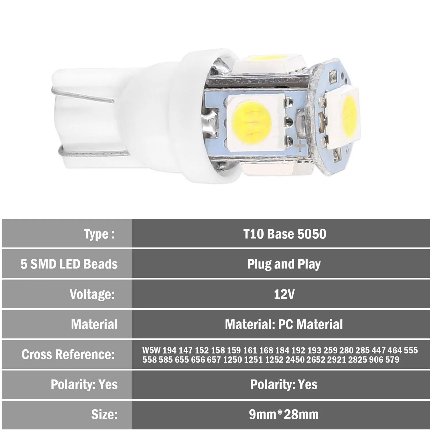 50-Piece: LED Car Light Bulbs