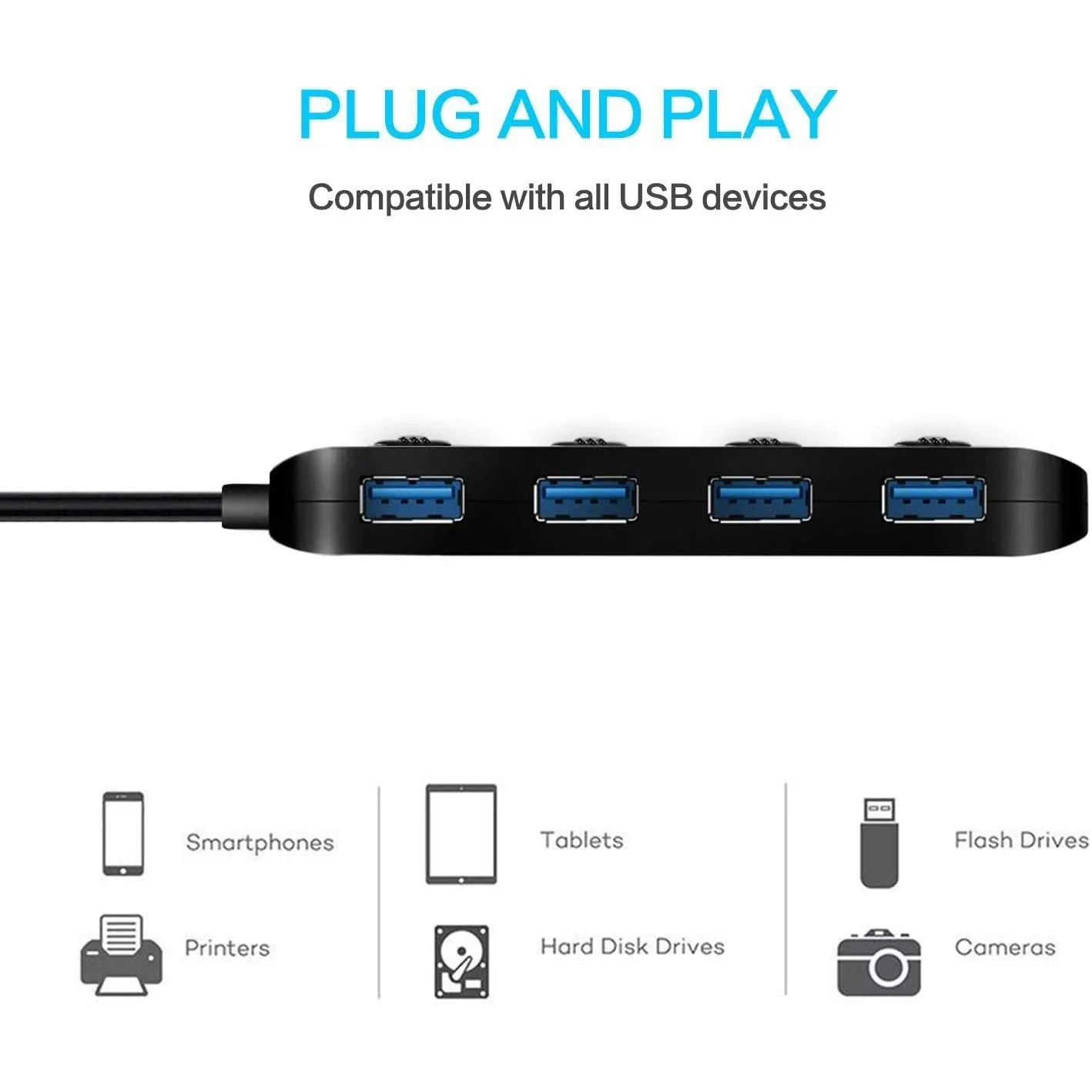 APANAGE 4-Port Powered USB 3.0 Hub Splitter
