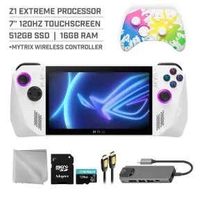 ASUS ROG Ally 512GB Gaming Handheld 7-inch Touchscreen 120Hz FHD 1080p AMD Ryzen Z1 Extreme Processor, Mytrix Gold Wireless Pro Controller, Hub, 128GB MicroSD Card, 5 Accessories: 6 in 1 Bundle