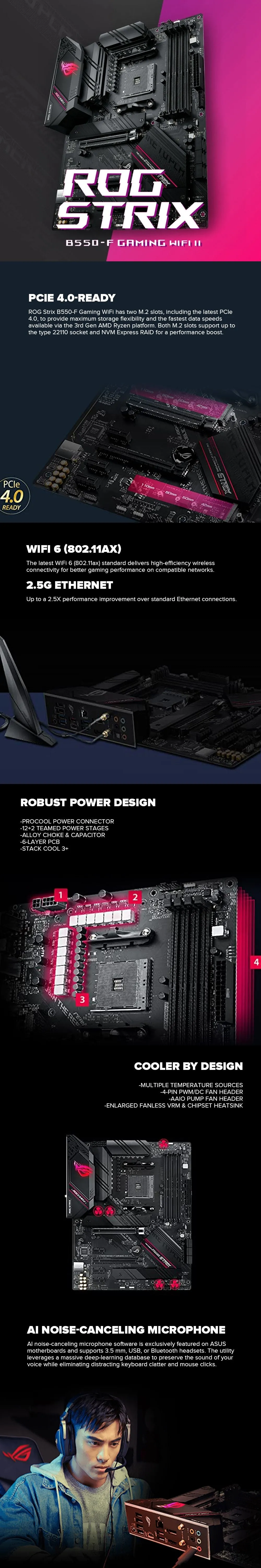 Asus ROG Strix B550-F Gaming Wifi II Socket Am4 Ddr4 Aura Sync RGB Lighting Best Gaming Audio Gaming Motherboard