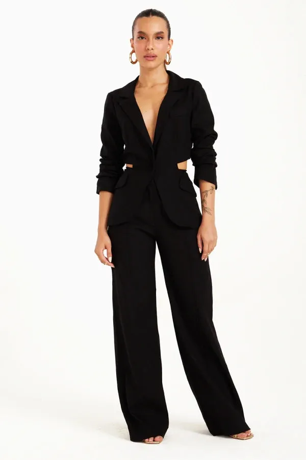 Blazer De Linho Com Abertura Na Cintura Zen