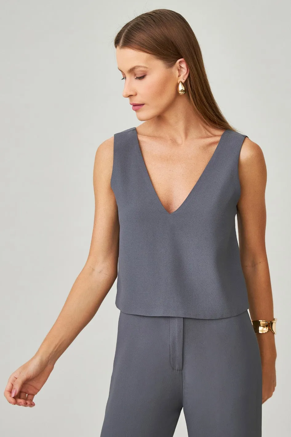 Blusa de Alfaiataria Cinza Chumbo Selena