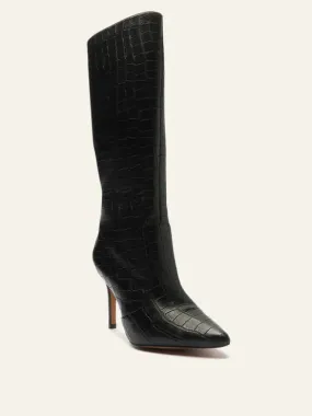 Bota Croco Cano Longo Salto Fino Bico Fino Preta My Shoes