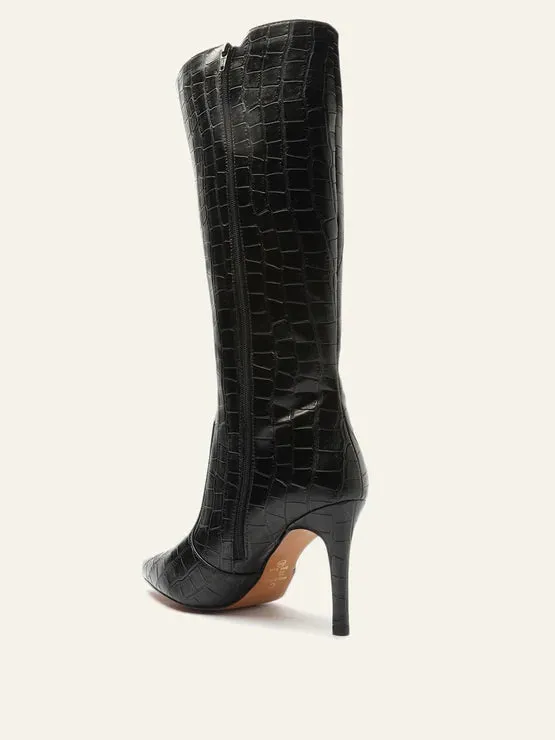 Bota Croco Cano Longo Salto Fino Bico Fino Preta My Shoes