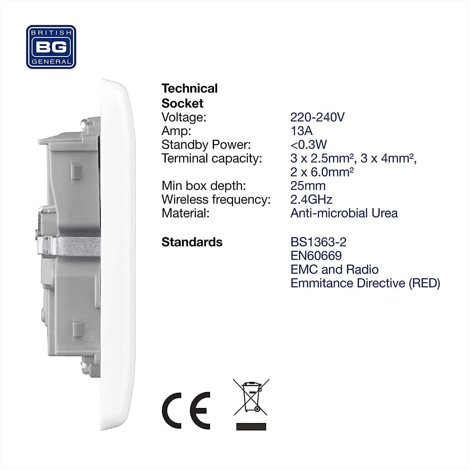 British General Slim Nexus Double Switched 13A Power Socket   Smart Home Control - White