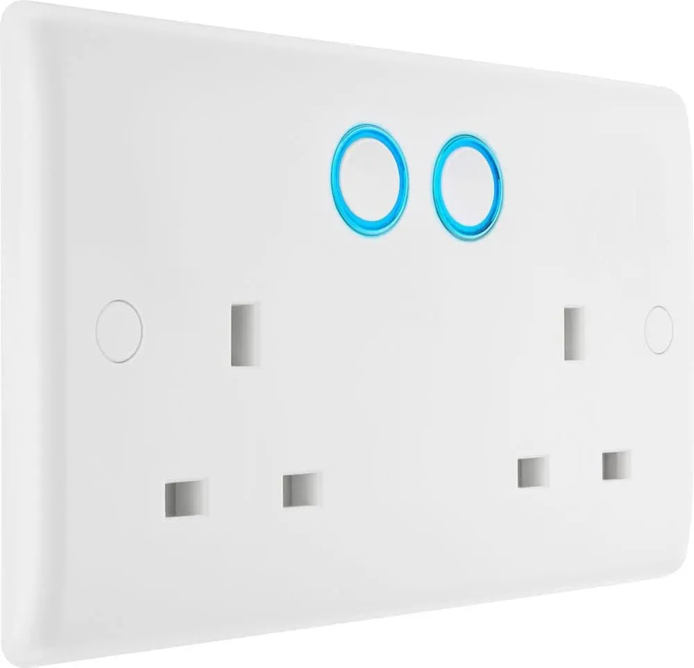 British General Slim Nexus Double Switched 13A Power Socket   Smart Home Control - White