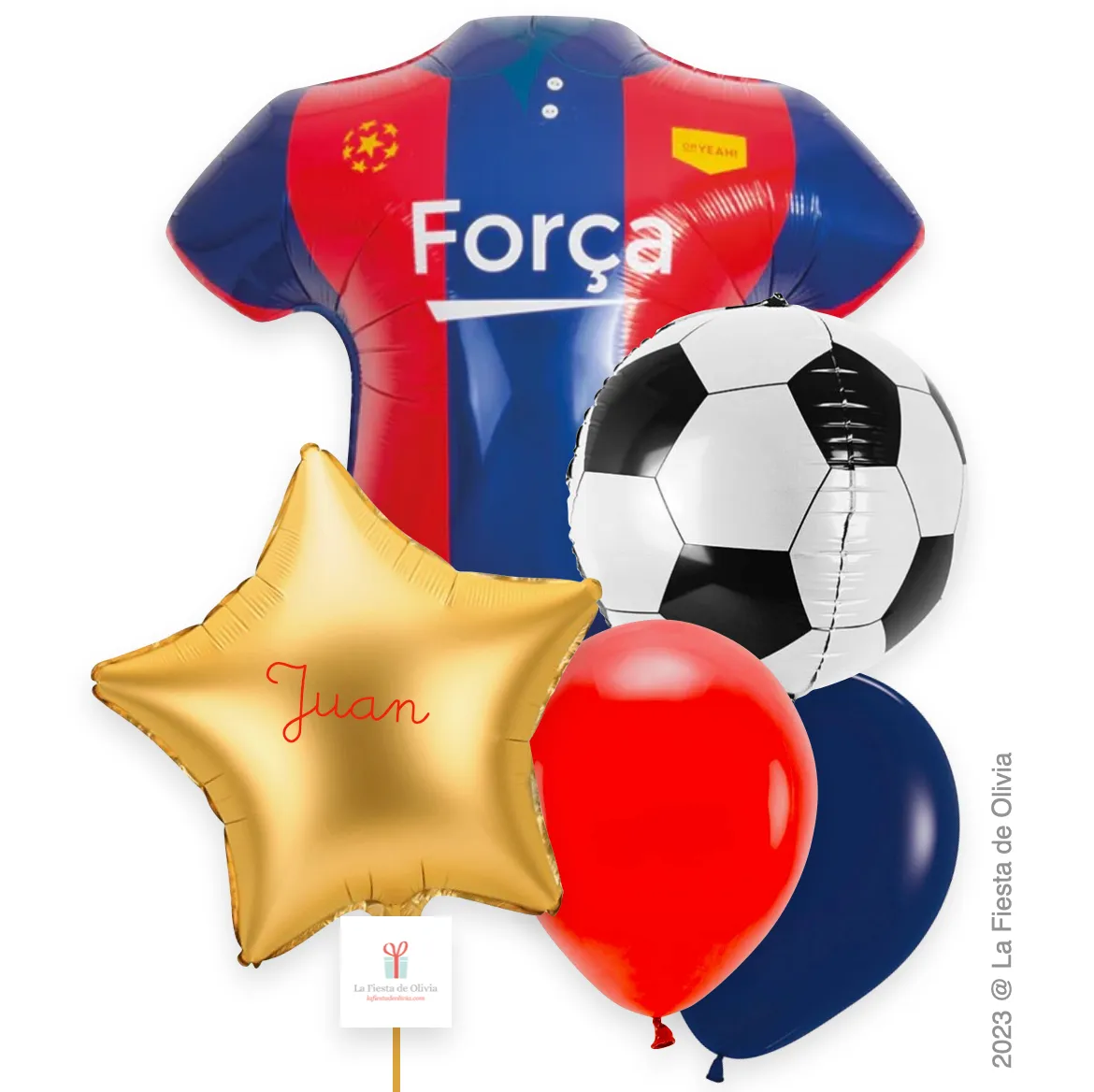 Buquê de balões inflados com hélio camisa blaugrana de futebol 
