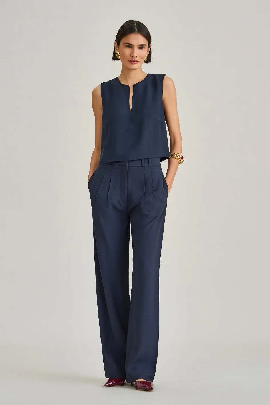Calça de Alfaiataria Azul Marinho Luiza