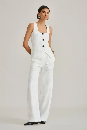 Calça de Alfaiataria Risca de Giz Branco Sara