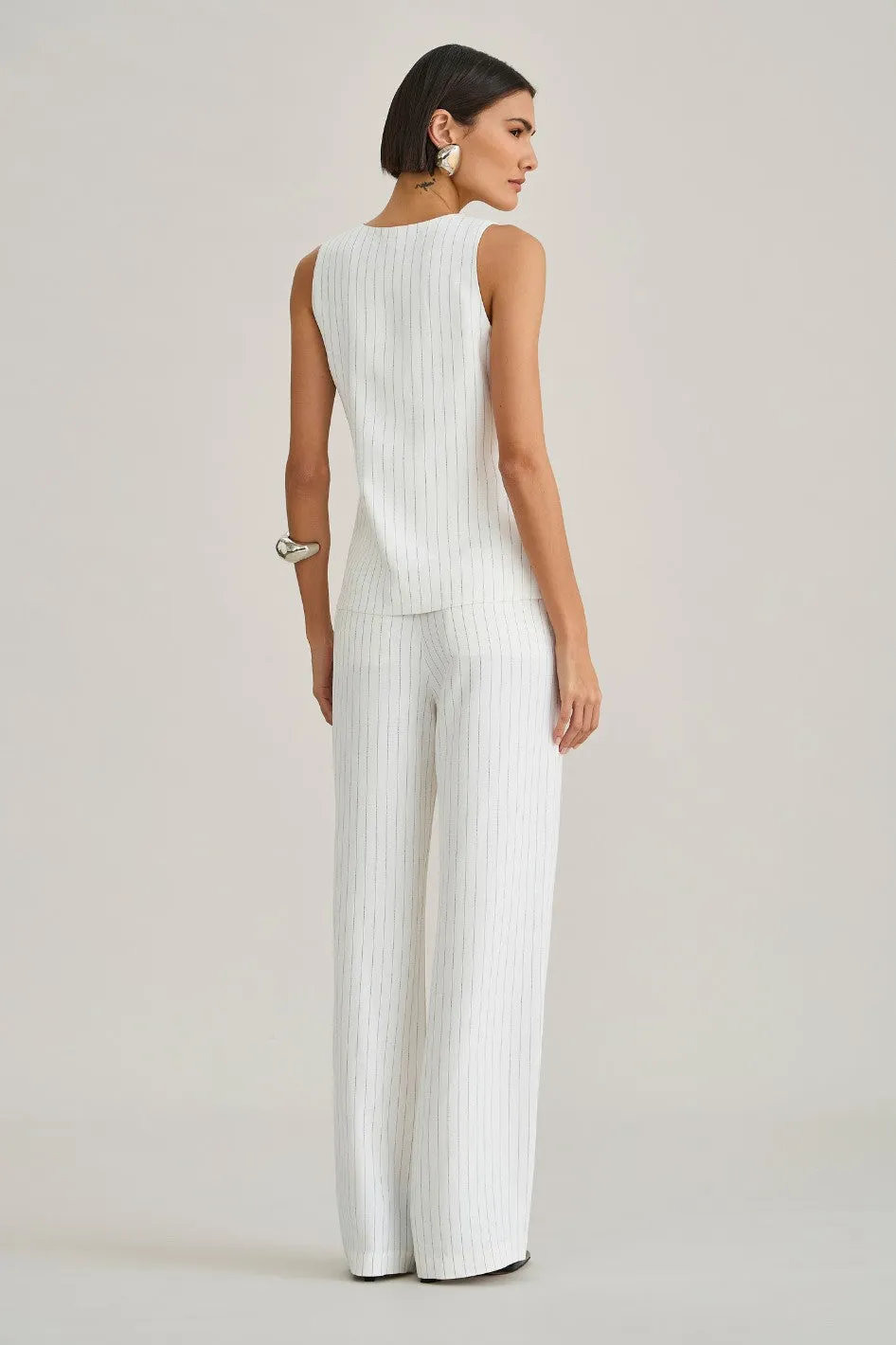 Calça de Alfaiataria Risca de Giz Branco Sara