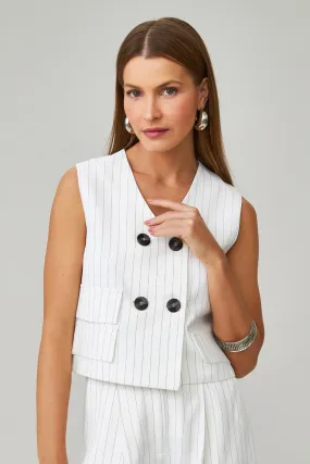 Colete de Alfaiataria Risca de Giz Branco Antonia