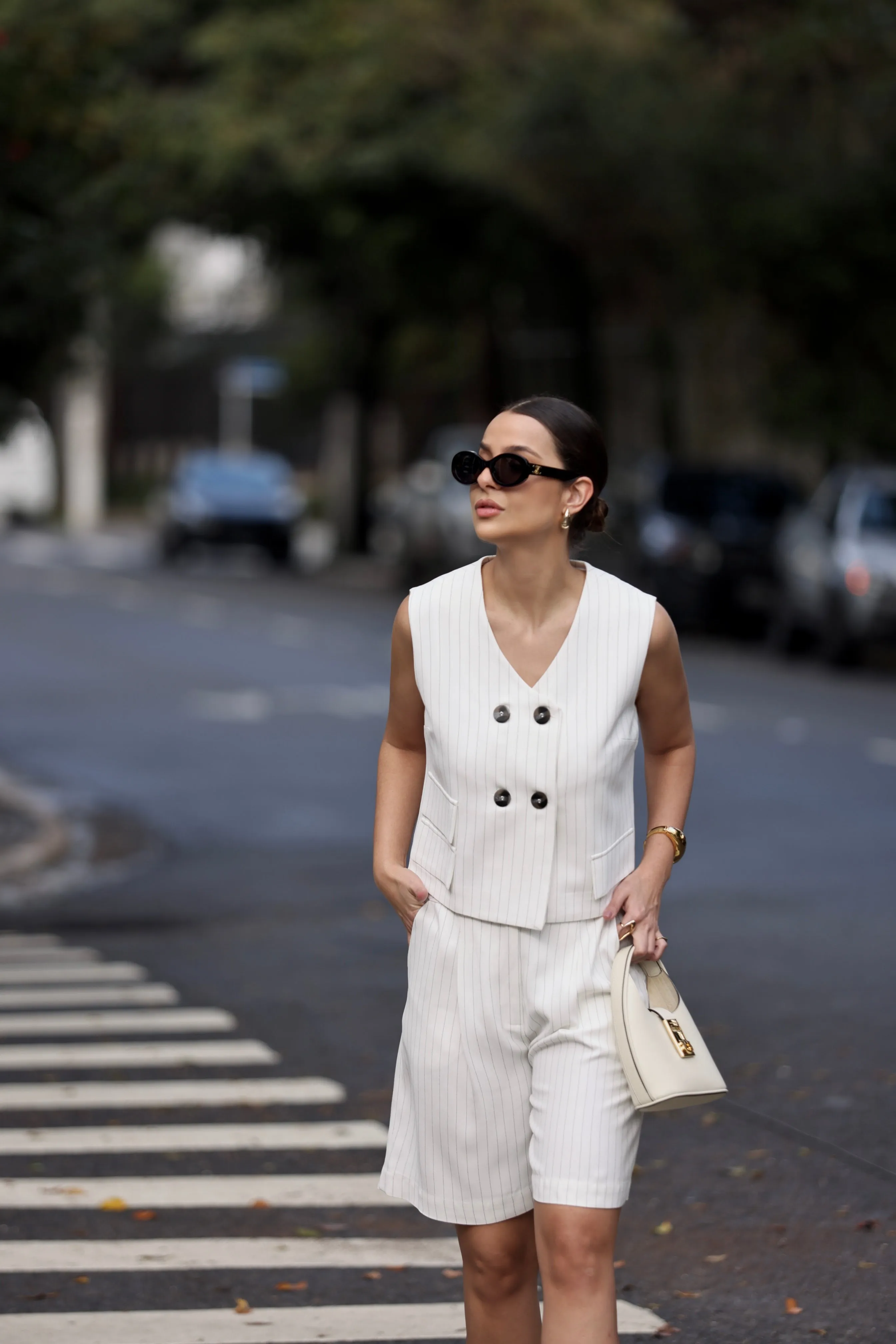 Colete de Alfaiataria Risca de Giz Branco Antonia