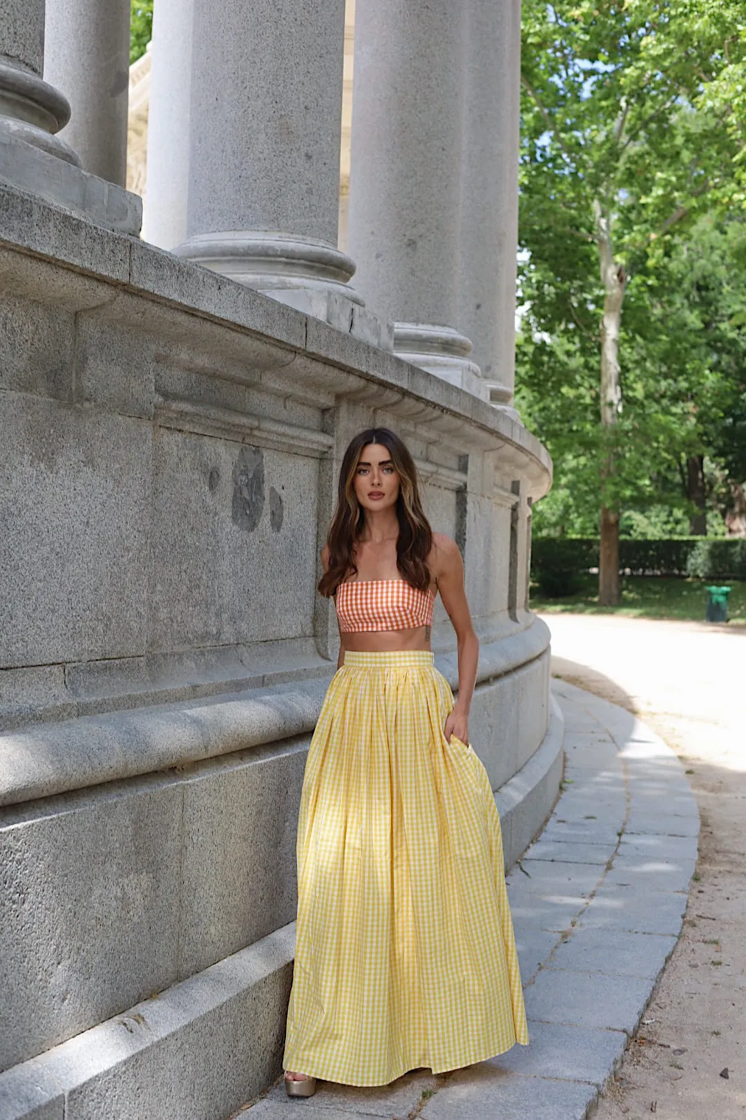 CROP TOP XADREZ LARANJA CAMBRAIA