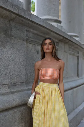 CROP TOP XADREZ LARANJA CAMBRAIA