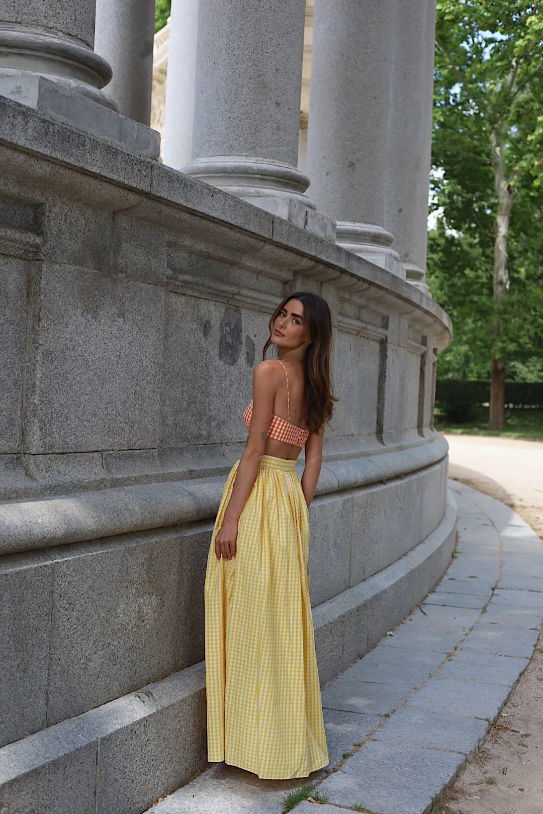 CROP TOP XADREZ LARANJA CAMBRAIA