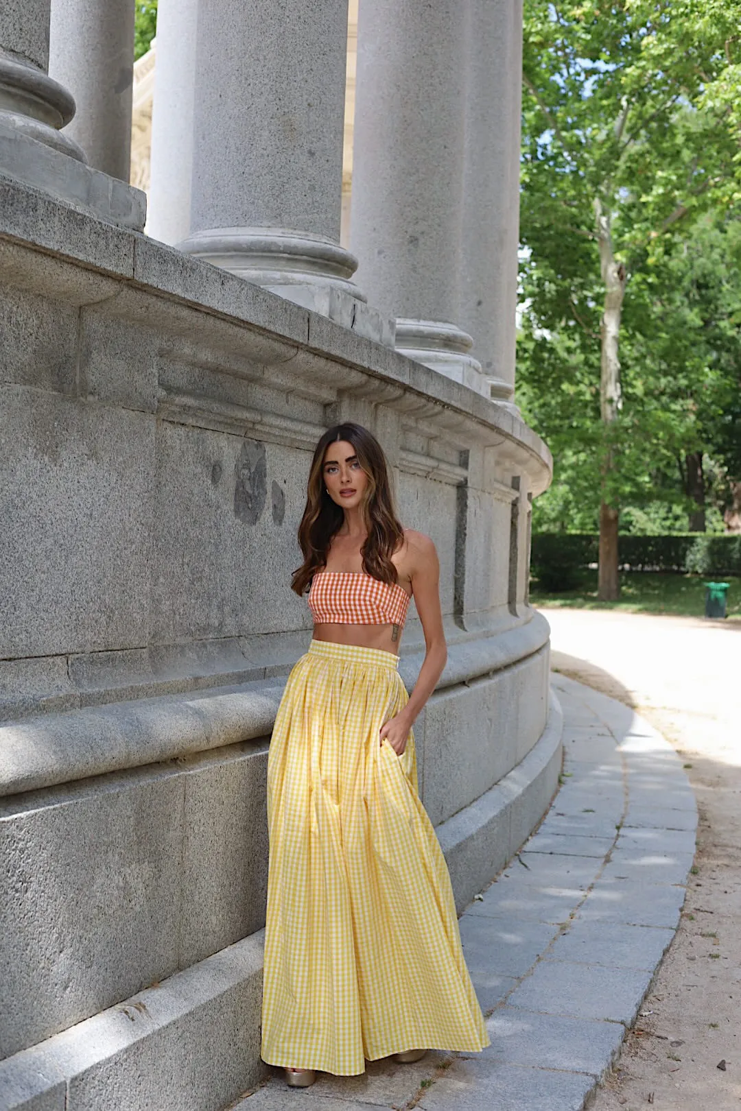 CROP TOP XADREZ LARANJA CAMBRAIA