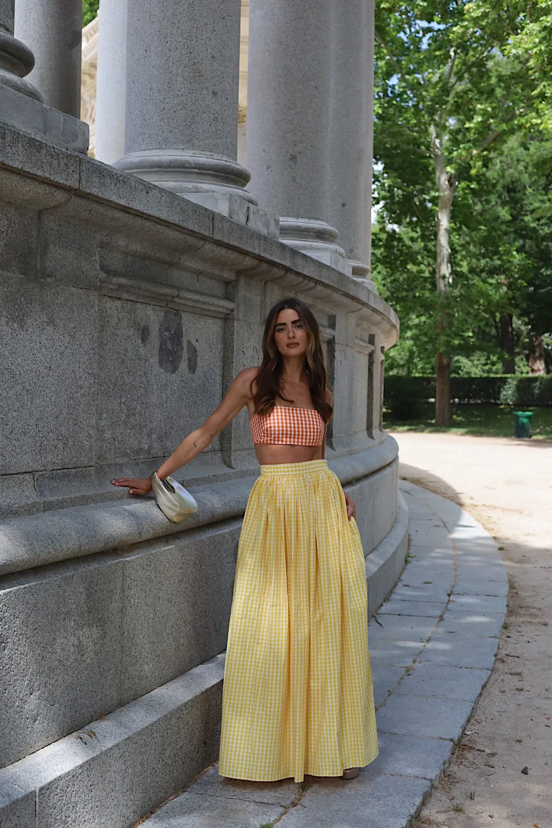 CROP TOP XADREZ LARANJA CAMBRAIA