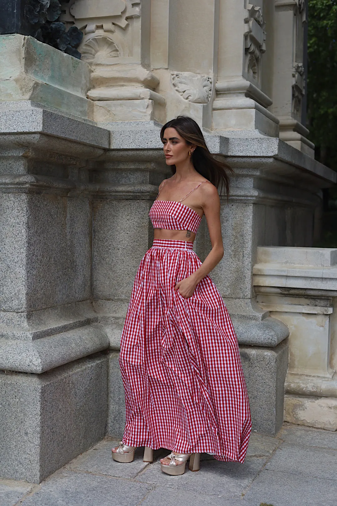 CROP TOP XADREZ VERMELHO CAMBRAIA