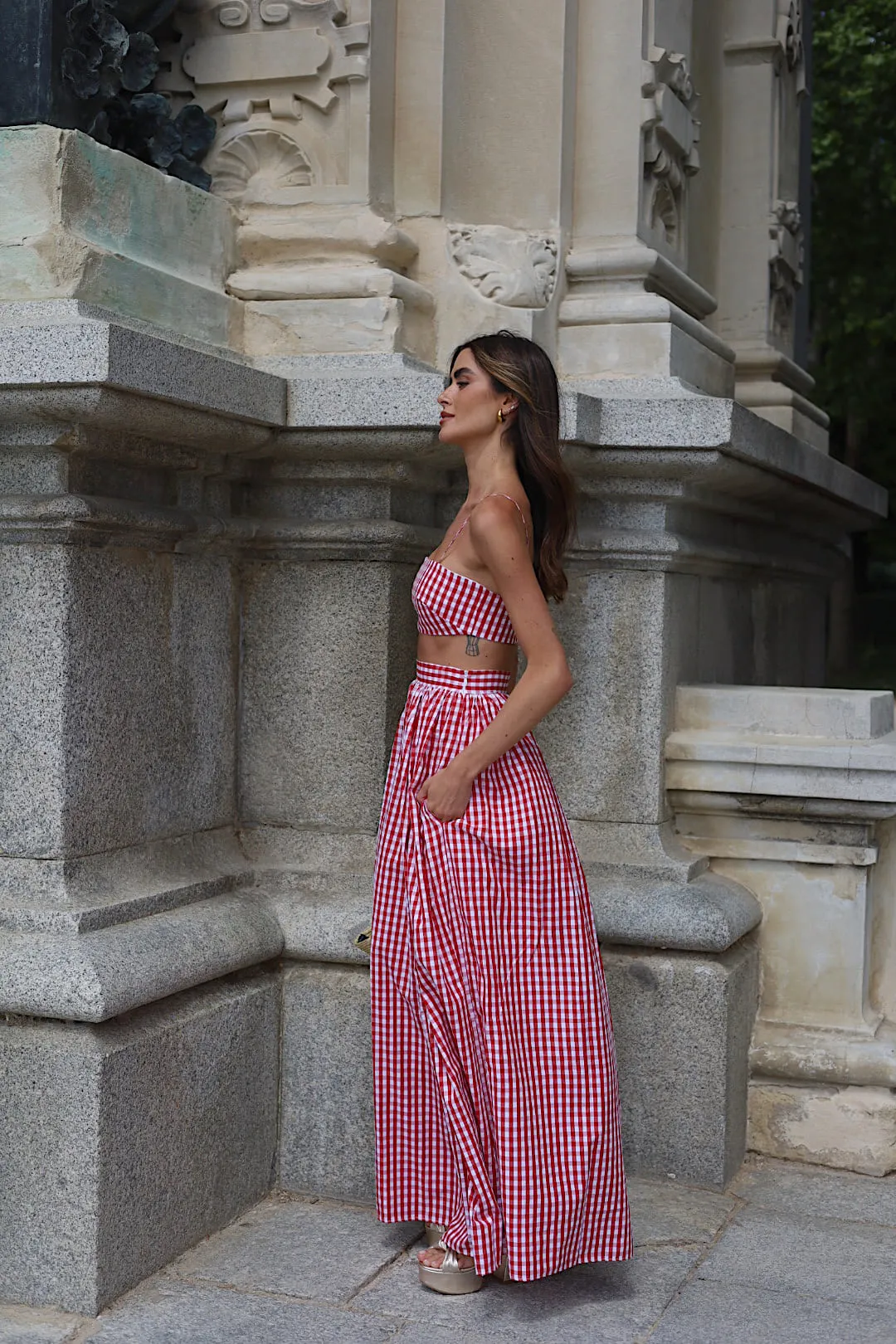 CROP TOP XADREZ VERMELHO CAMBRAIA