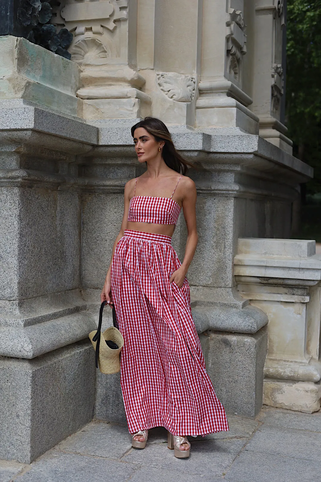 CROP TOP XADREZ VERMELHO CAMBRAIA