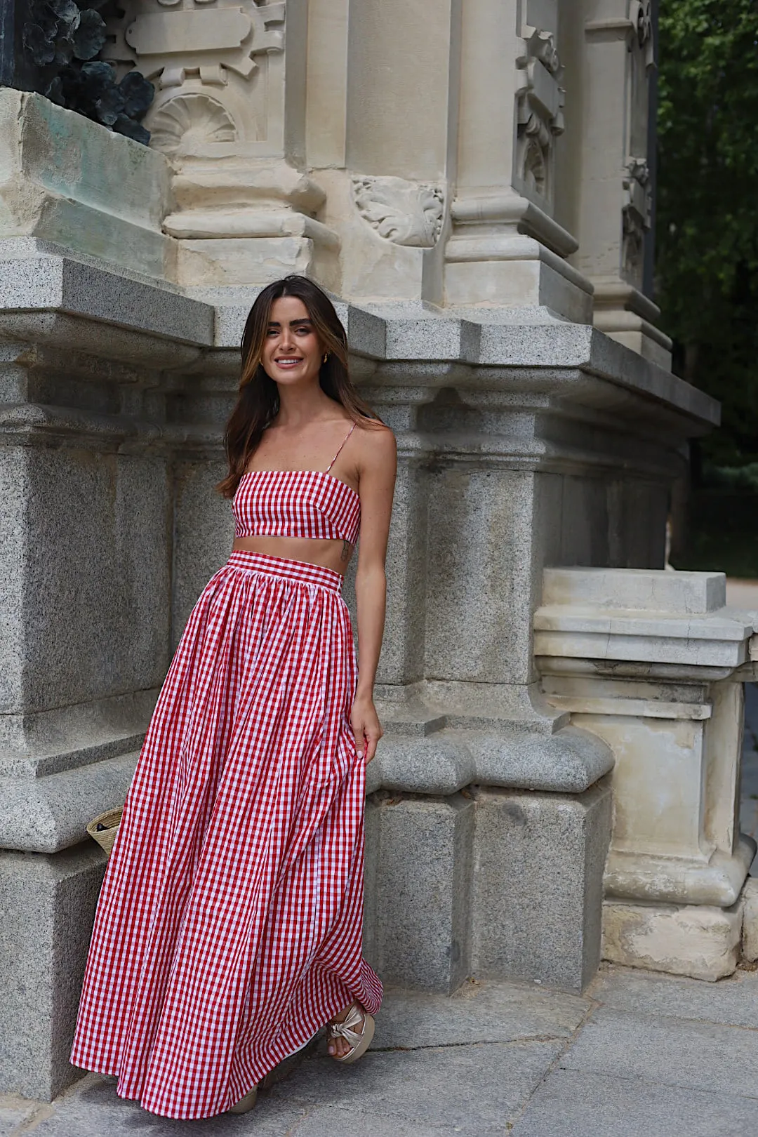 CROP TOP XADREZ VERMELHO CAMBRAIA