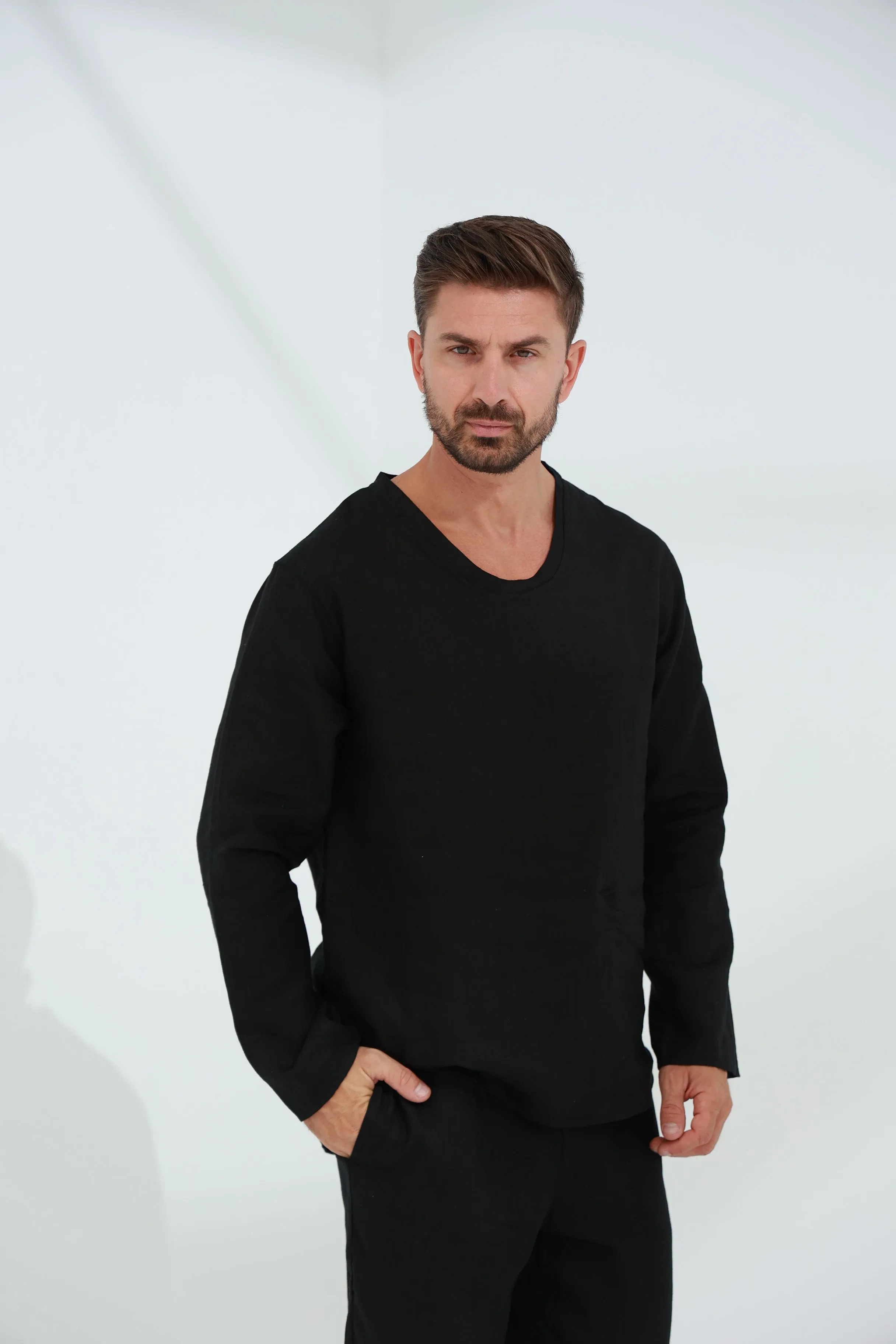 Ditta Men's Linen Top Black