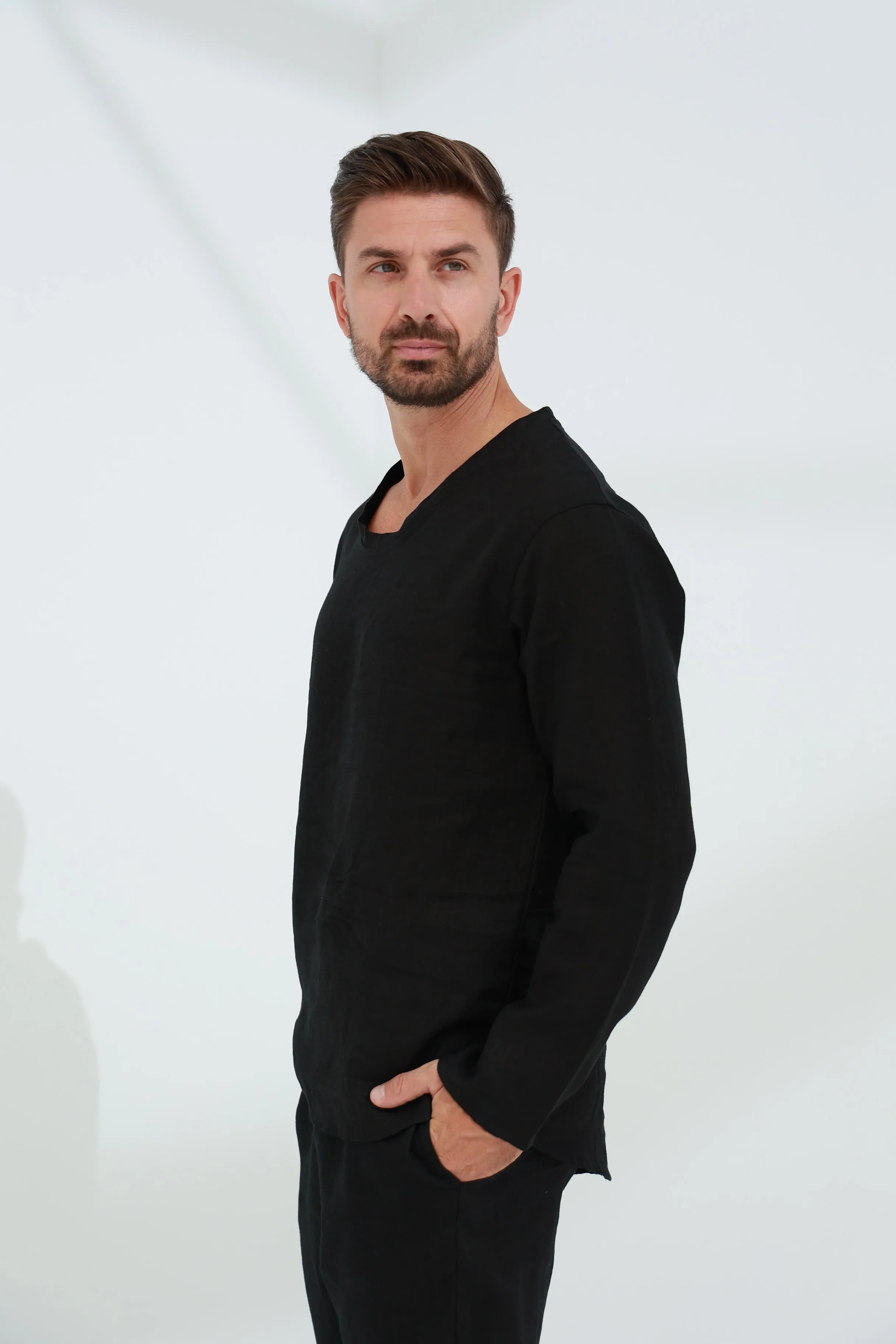 Ditta Men's Linen Top Black