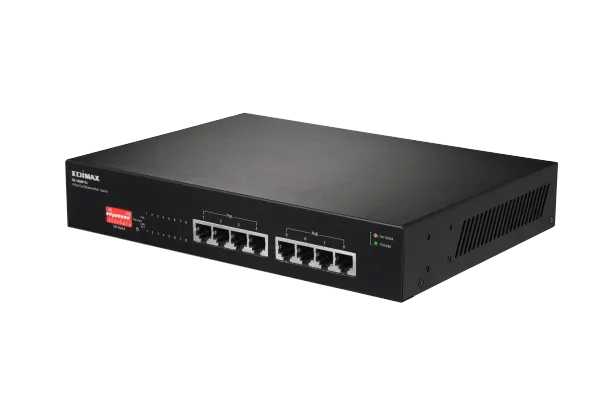 EDIMAX 8 Port 10/100/1000 Gigabit PoE  Switch with DIP Switch. PoE delivery up to 200m. Power budget: 130W. Auto Energy Saving. Functions. Plug and Play.  VLAN and Loop Protection. VLAN & QoS.