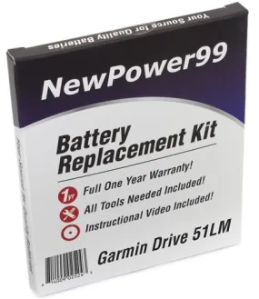 Garmin Drive 51LM Battery Replacement Kit with Tools, Video Instructions and Extended Life Battery