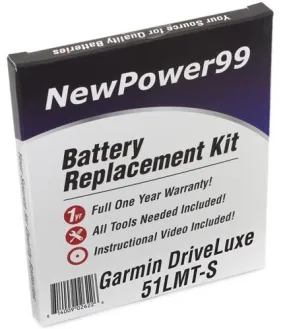 Garmin DriveLuxe 51 LMT-S Battery Replacement Kit with Tools, Video Instructions and Extended Life Battery