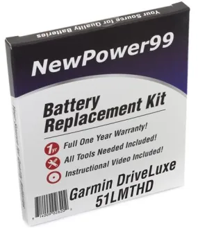 Garmin DriveLuxe 51LMTHD Battery Replacement Kit with Tools, Video Instructions and Extended Life Battery