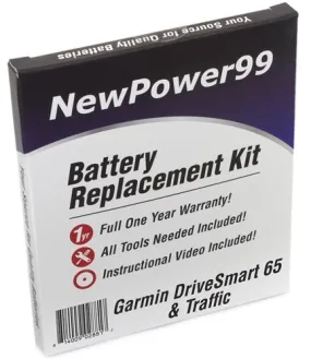 Garmin DriveSmart 65 & Traffic Battery Replacement Kit with Tools, Video Instructions and Extended Life Battery