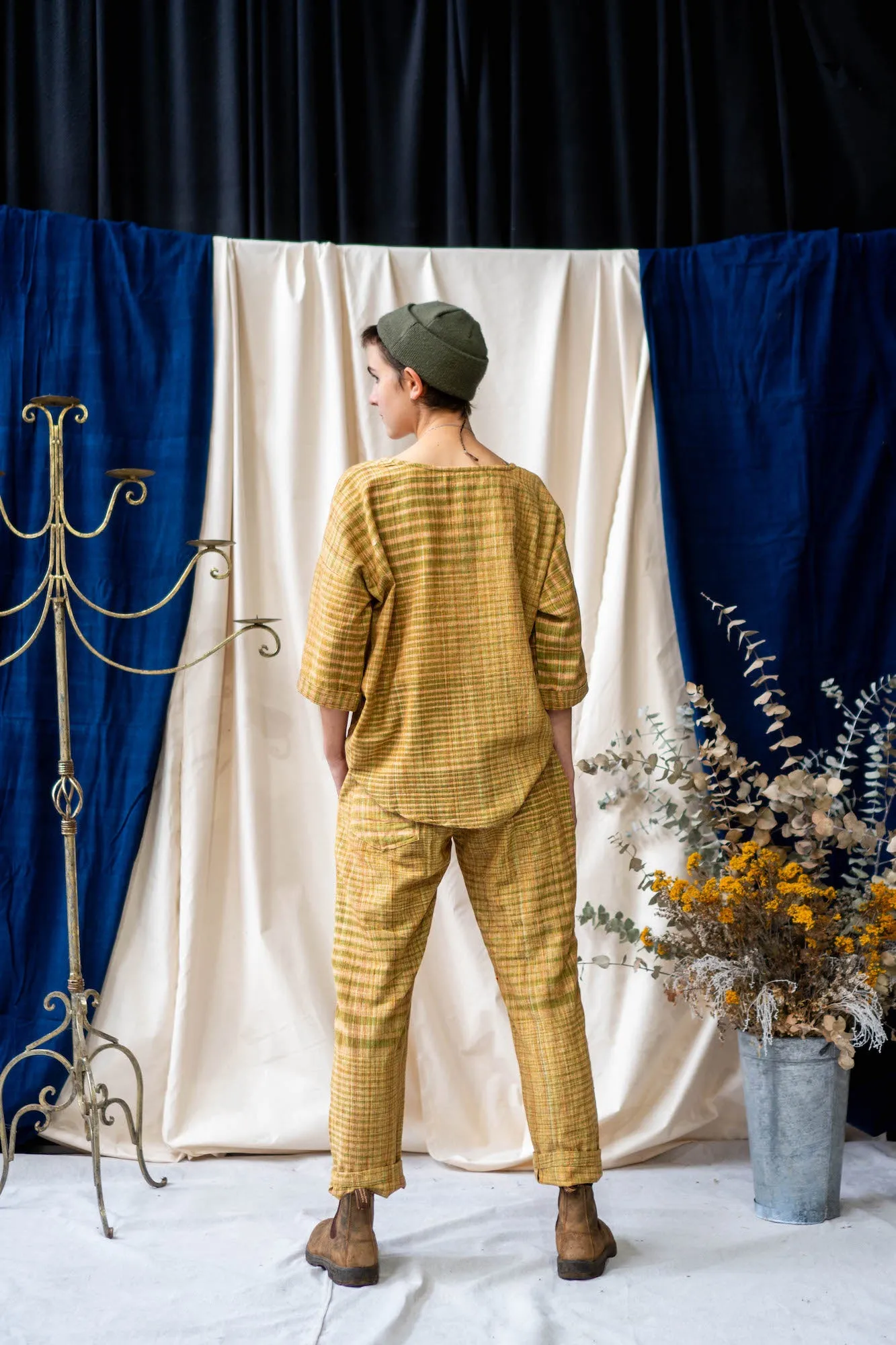 Half Sleeve Top - Brown Mixed Weave Khadi
