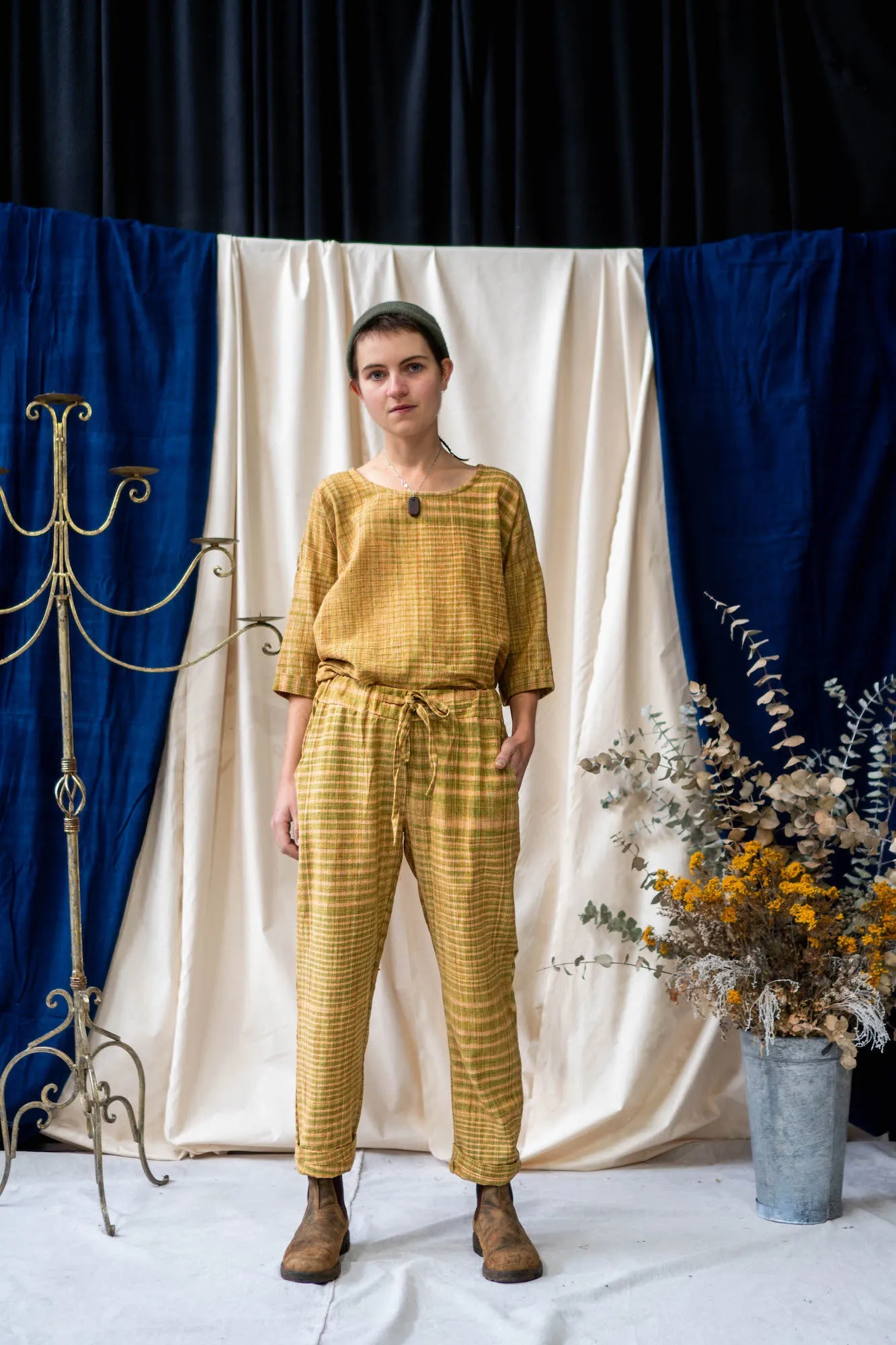 Half Sleeve Top - Brown Mixed Weave Khadi
