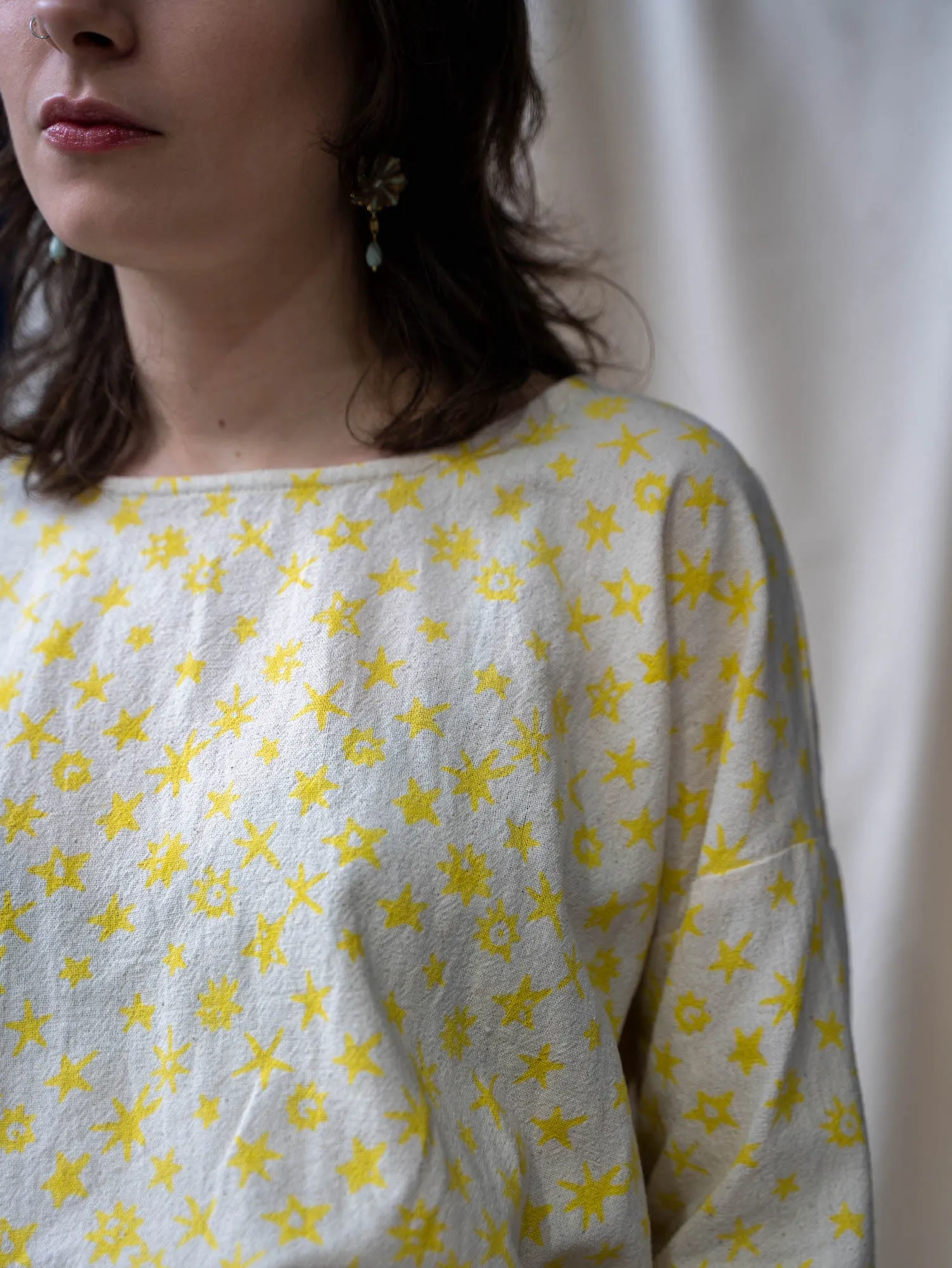 Half Sleeve Top - Yellow Star Print