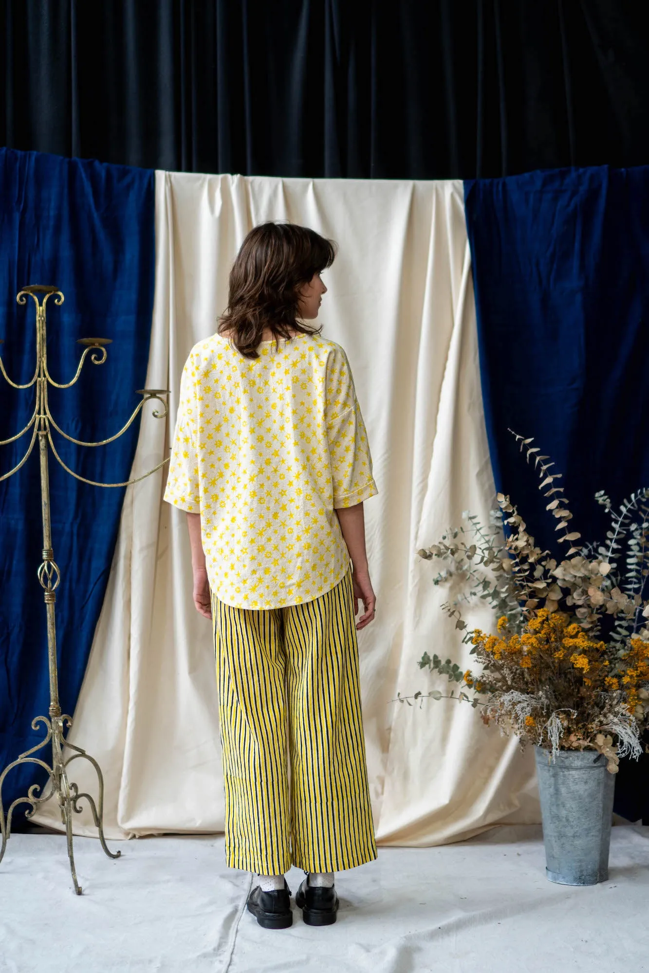 Half Sleeve Top - Yellow Star Print
