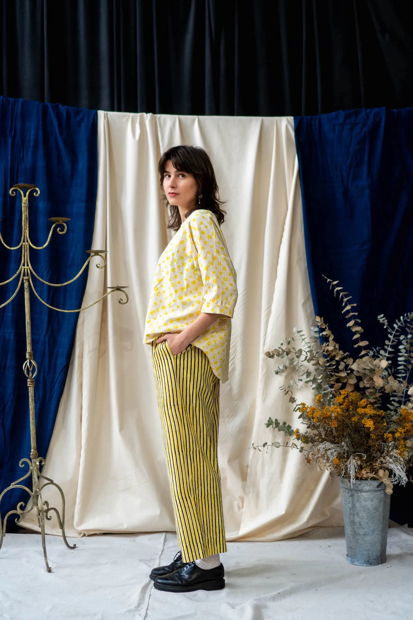 Half Sleeve Top - Yellow Star Print