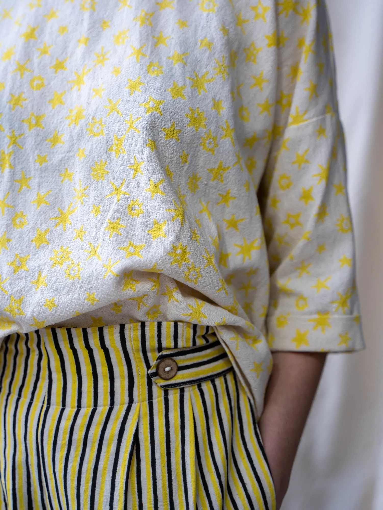 Half Sleeve Top - Yellow Star Print