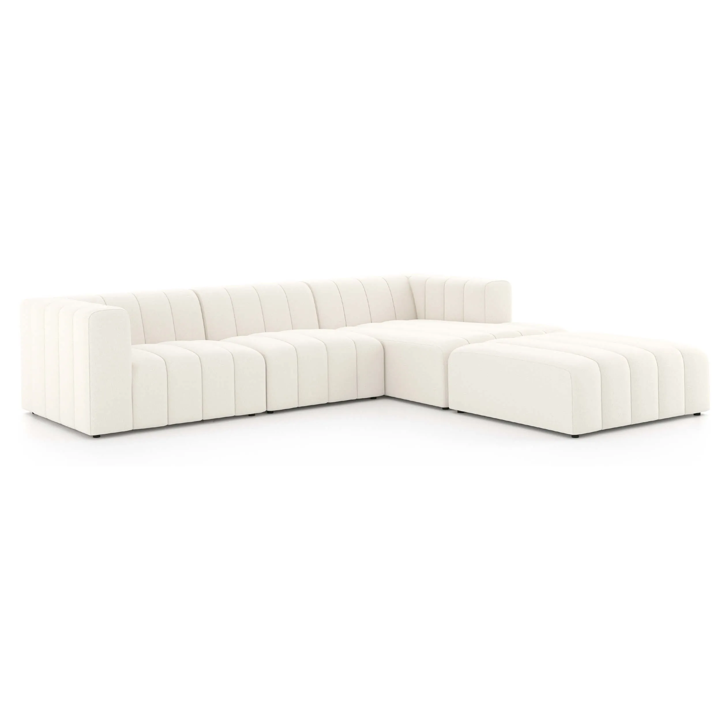 Langham Channeled 3-Piece Sectional w/Ottoman, Fayette Cloud