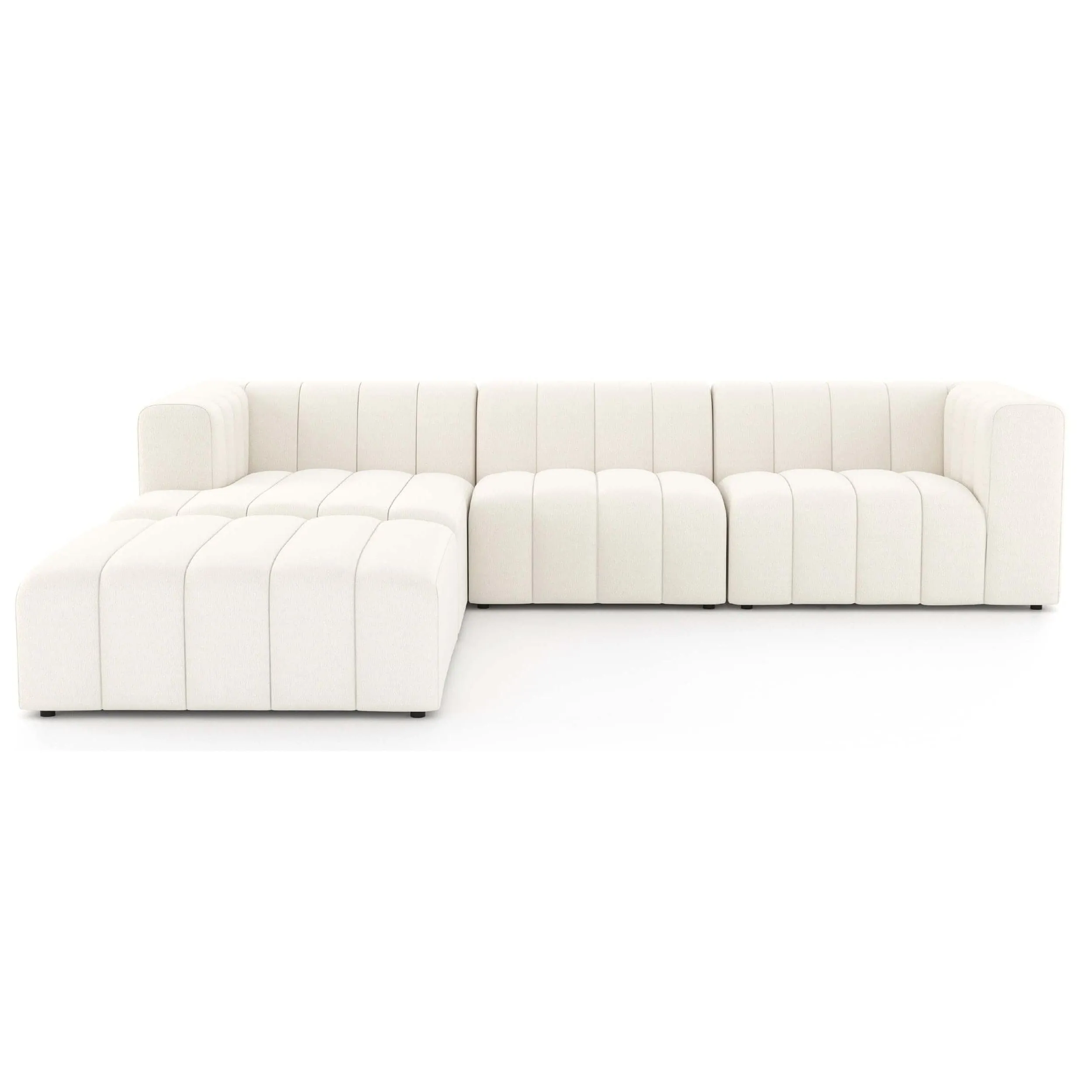 Langham Channeled 3-Piece Sectional w/Ottoman, Fayette Cloud