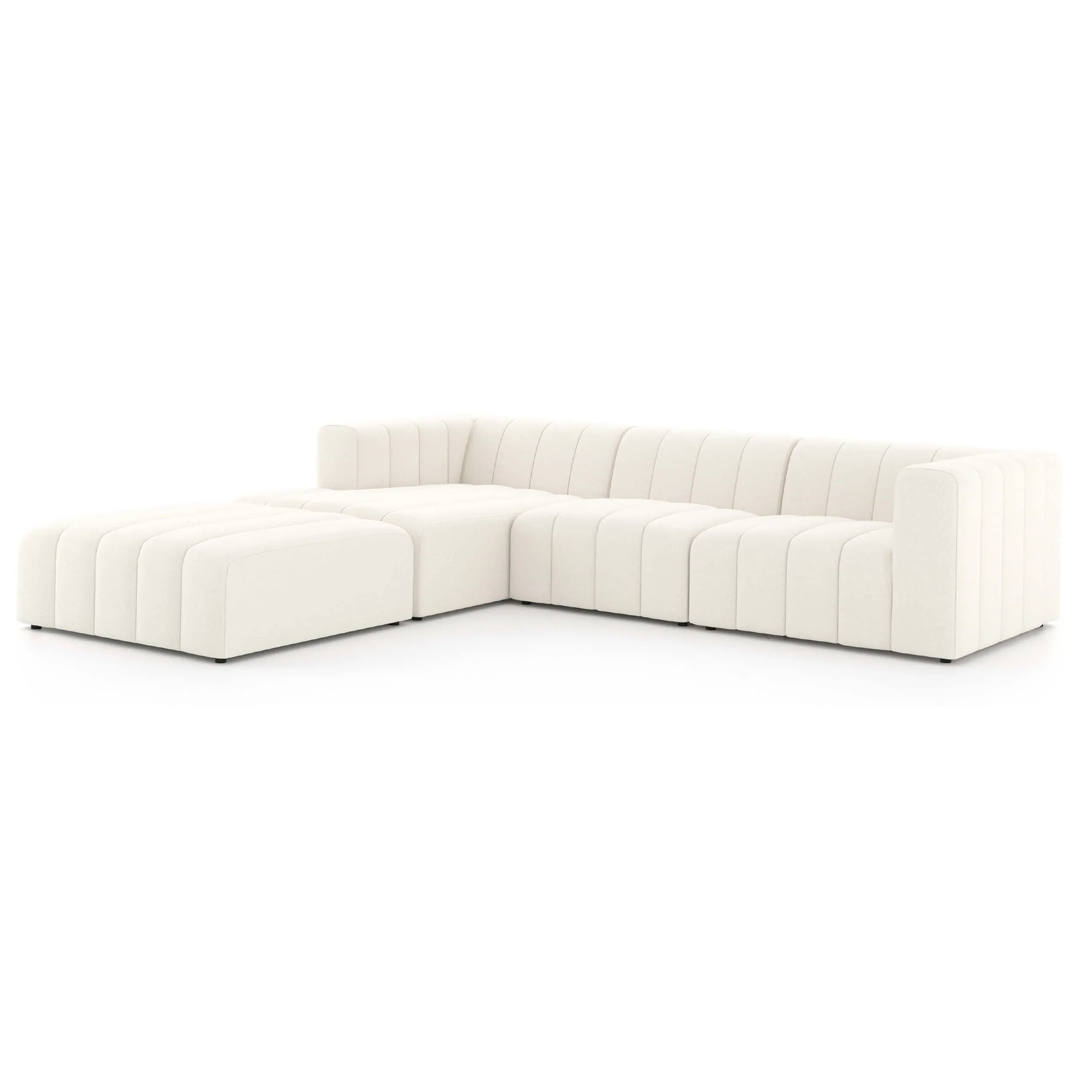 Langham Channeled 3-Piece Sectional w/Ottoman, Fayette Cloud