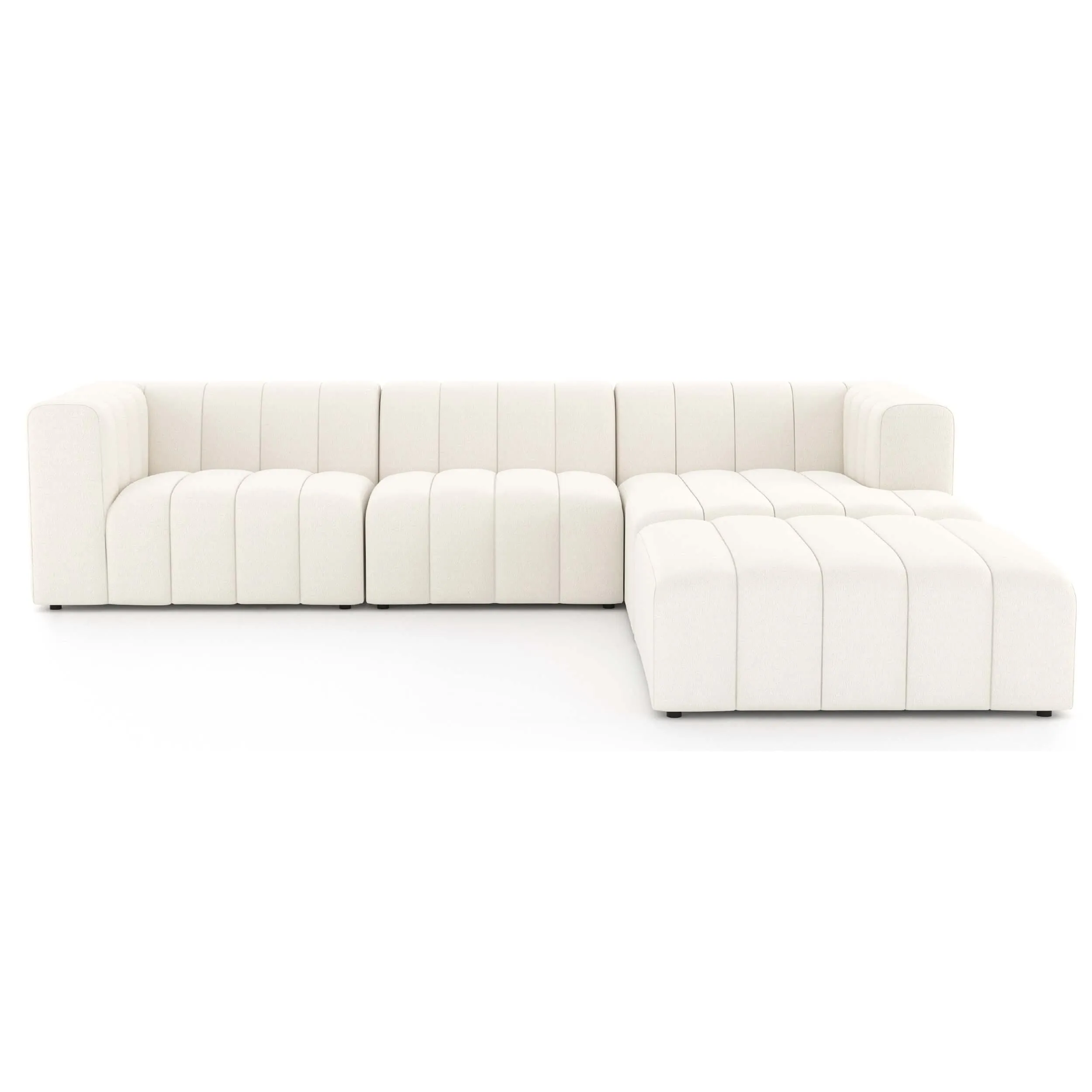 Langham Channeled 3-Piece Sectional w/Ottoman, Fayette Cloud
