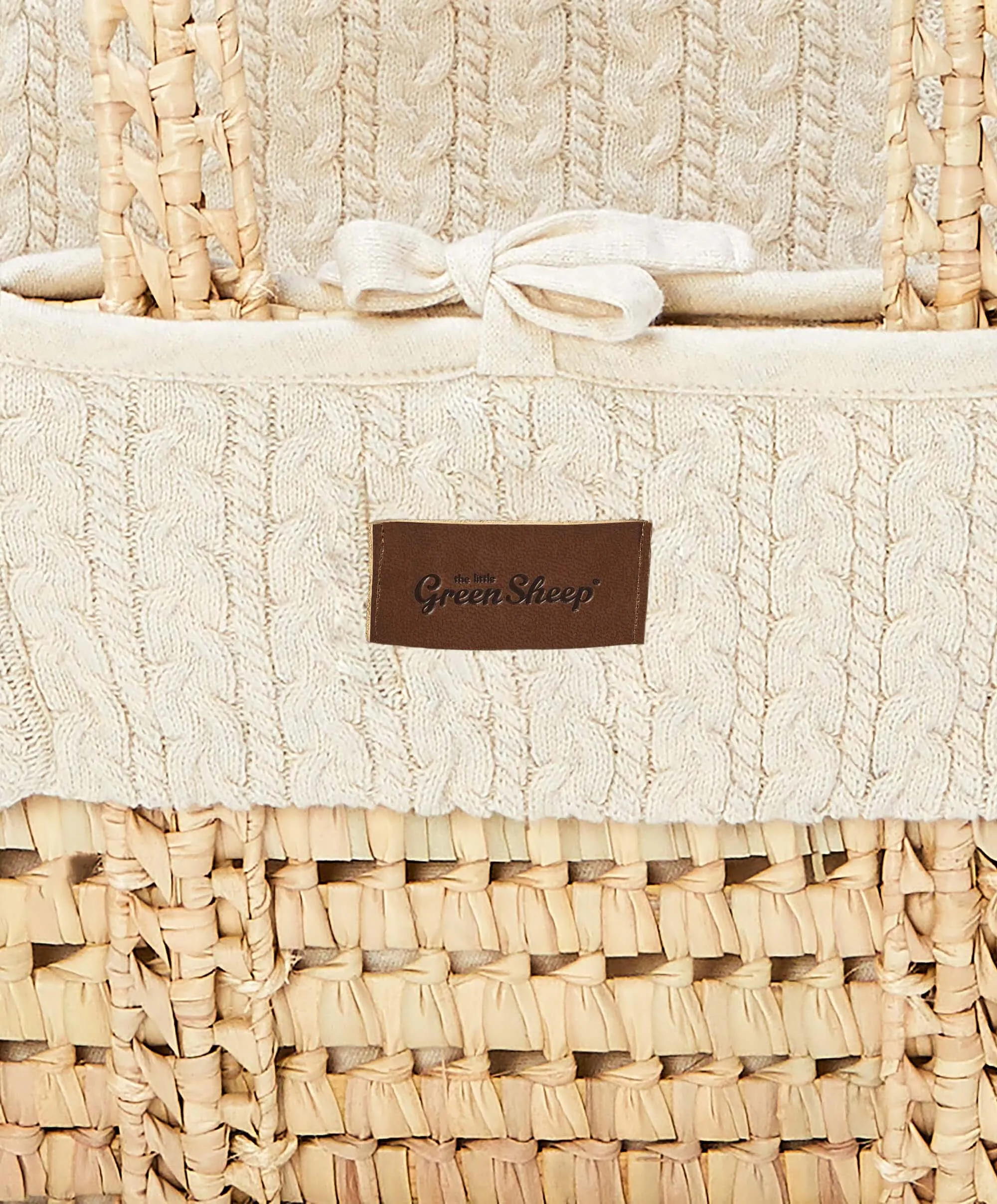 Little Green Sheep Knitted Moses Basket - Linen