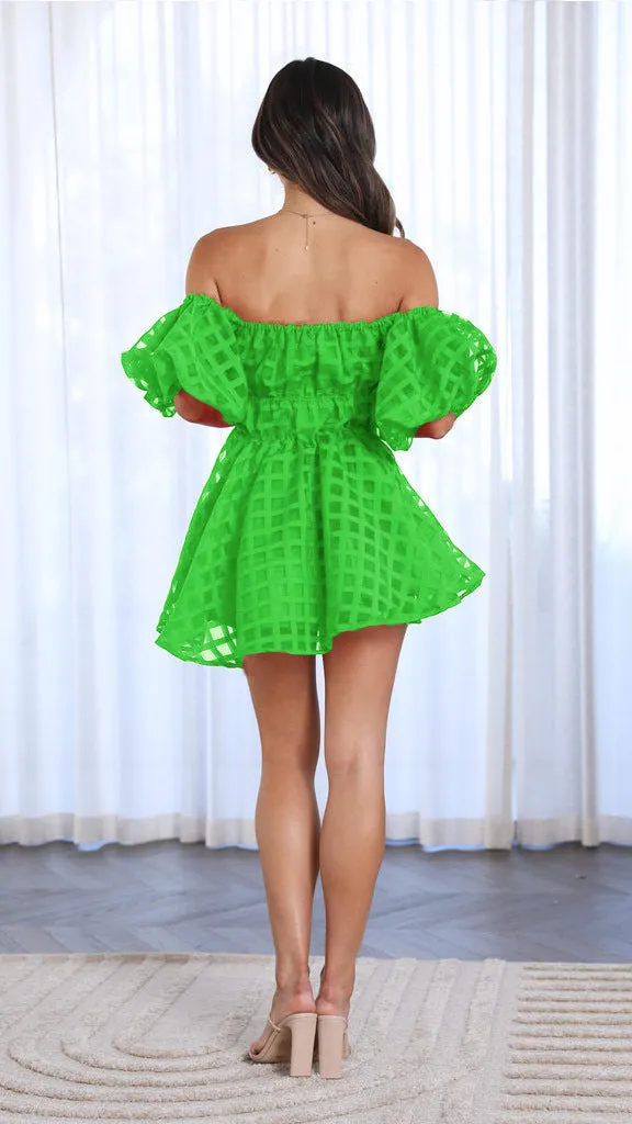 Mini vestido com mangas bufantes e estampa xadrez