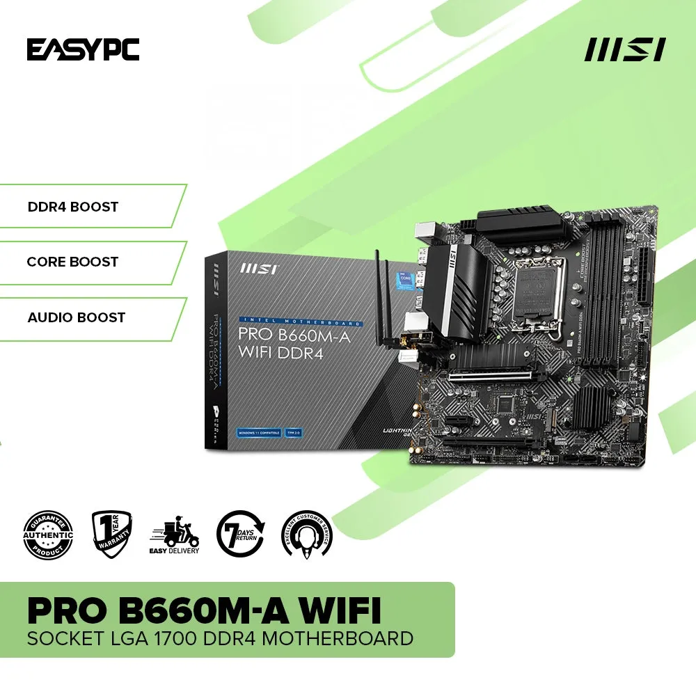 MSI Pro B660M-A WIFI Socket LGA 1700 Supports DDR4 Memory, up to 4800 (OC) MHz | Ddr4 Motherboard