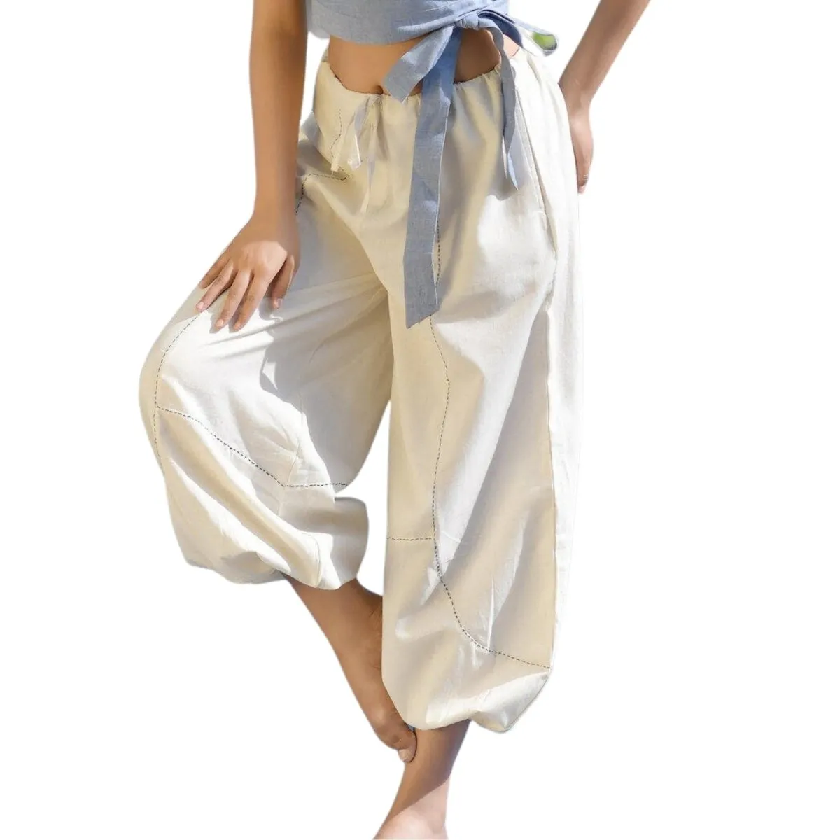 Natural Cotton Harem Pants in Beige