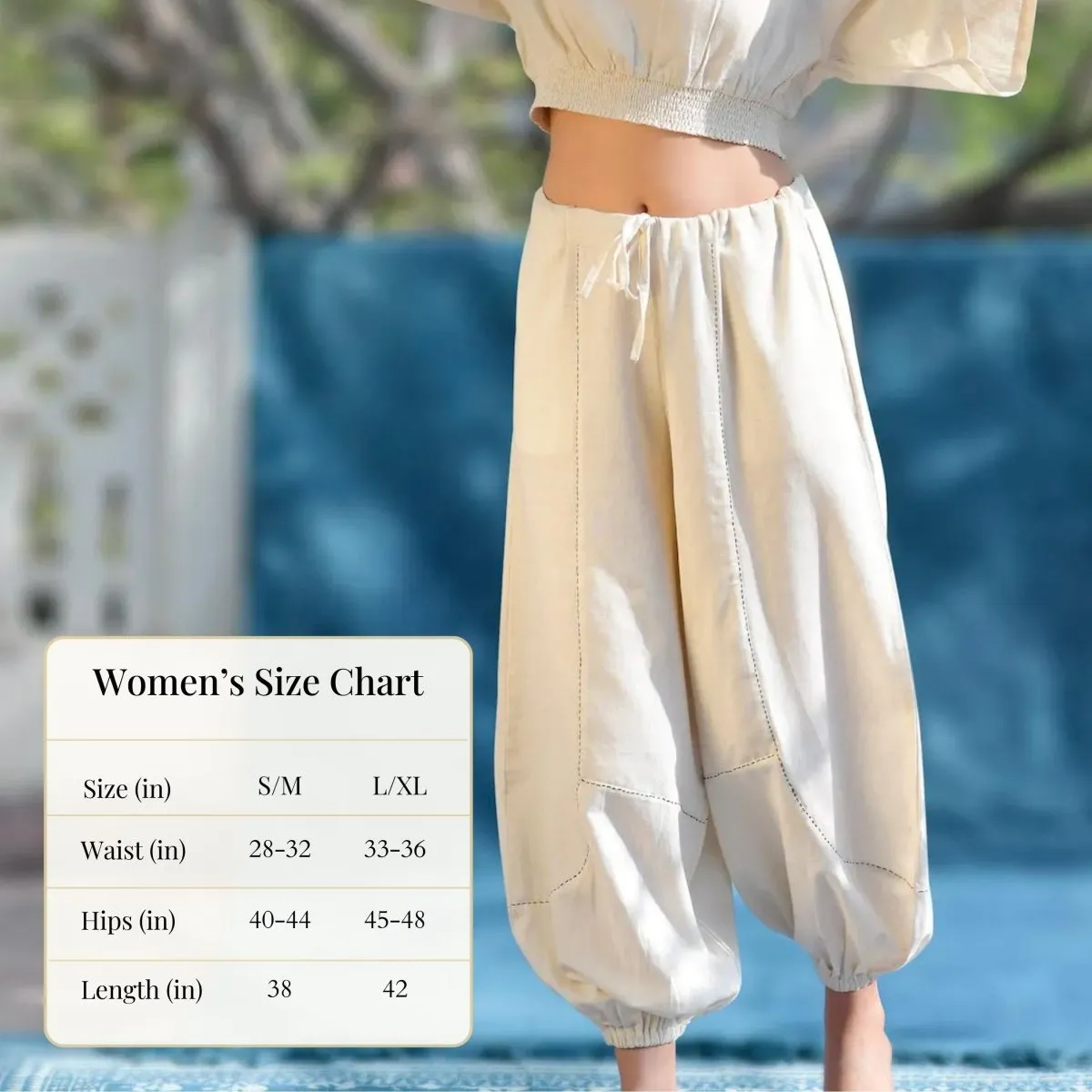 Natural Cotton Harem Pants in Beige