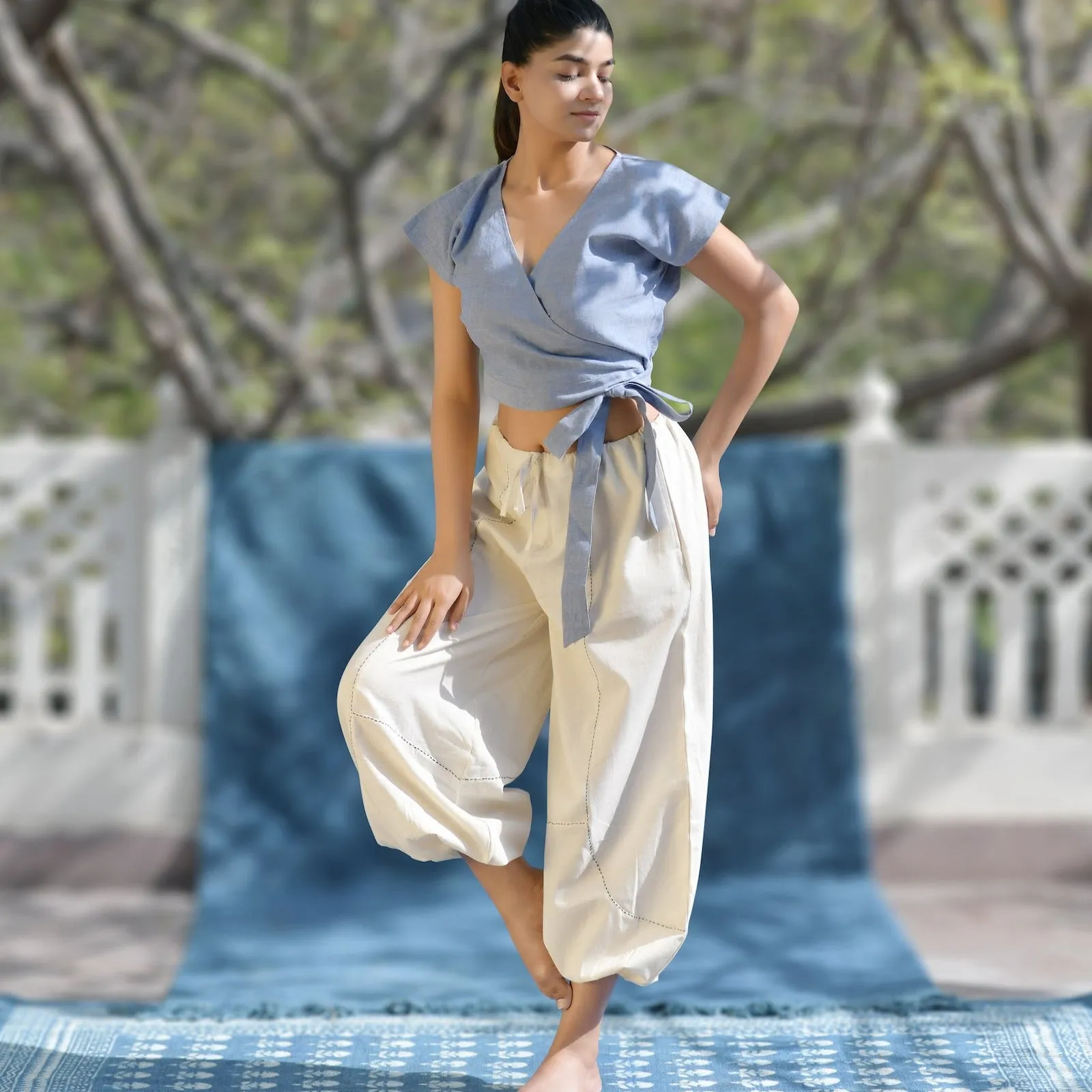 Natural Cotton Harem Pants in Beige