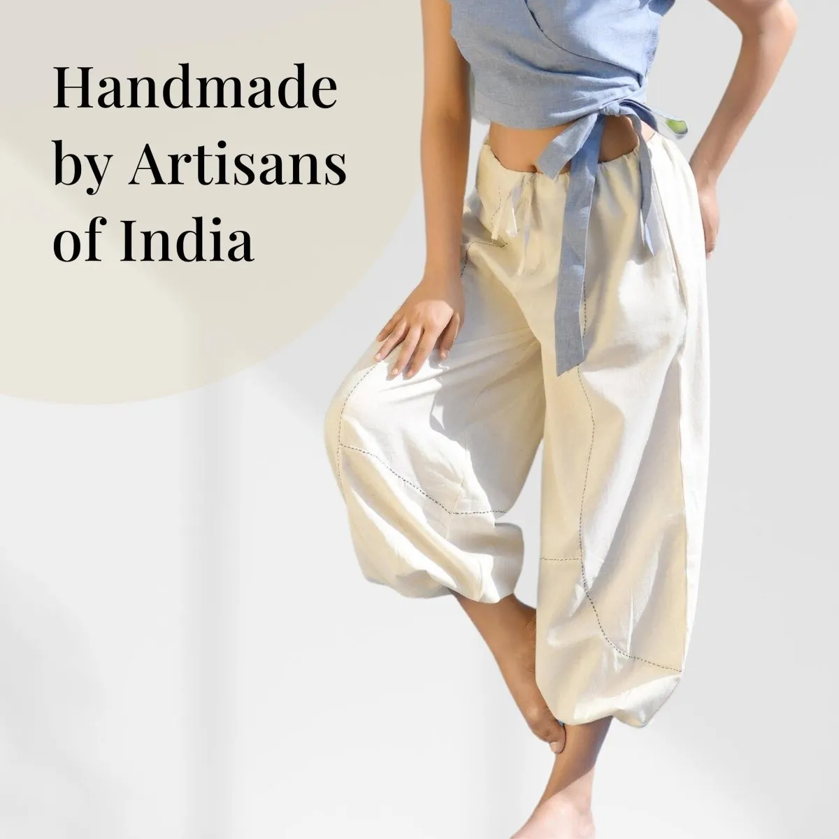Natural Cotton Harem Pants in Beige